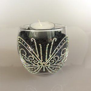 Candle holder, vase, small, short. Butterfly aurora borealis rhinestones
